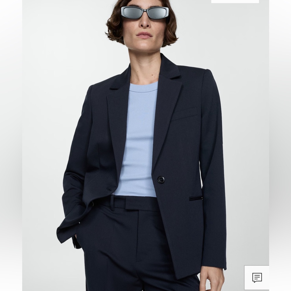Mango Fitted Suit Blazer Navy 6